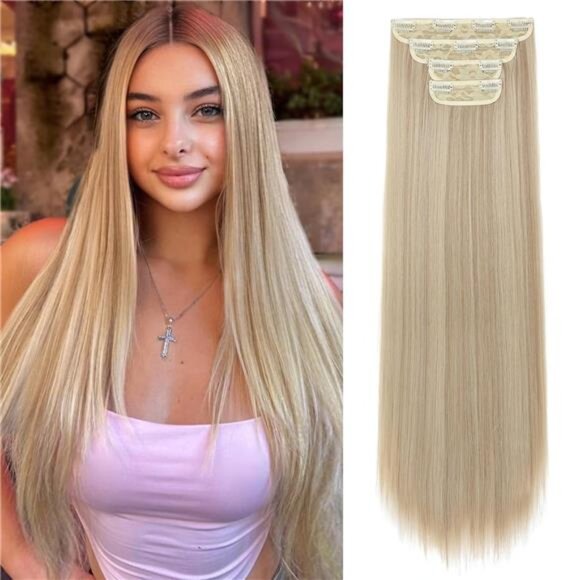 20" Straight Long 4 PCS Set Thick Clip in on Hair Extensions Dark Ash